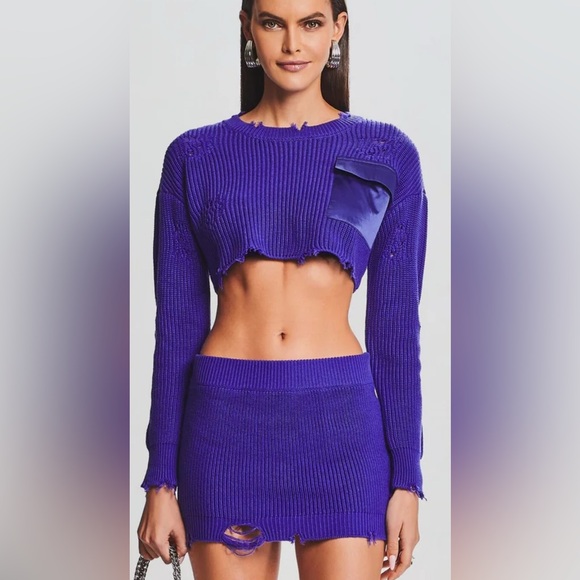 SER.O.YA Sweaters - SER.O.YA Cropped Devin Bold Purple Knit Ensemble with Pocket NWT Size Small